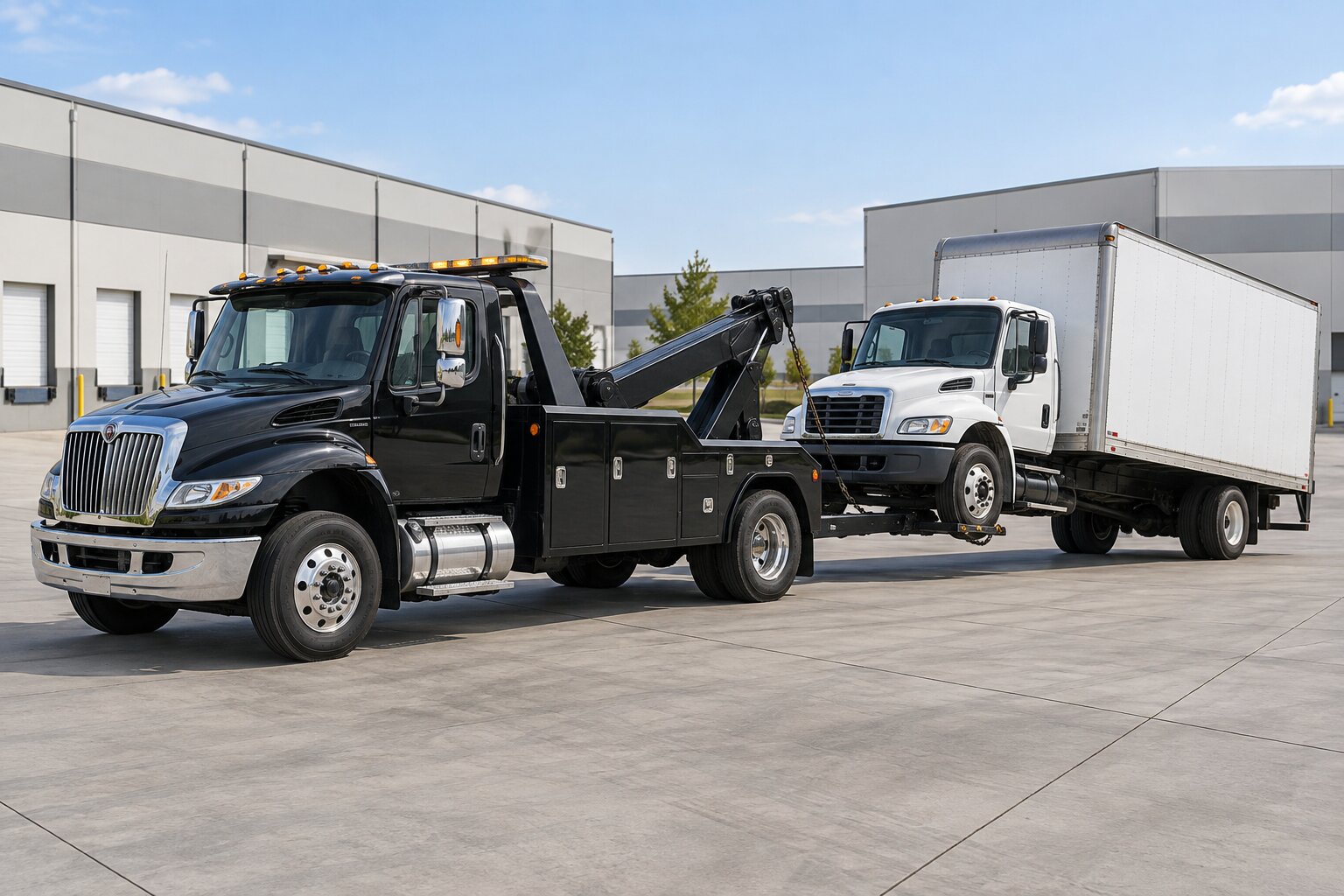 Illustration of medium-duty box truck towing